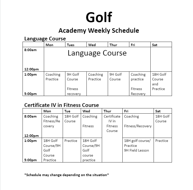 Time Table - Golf