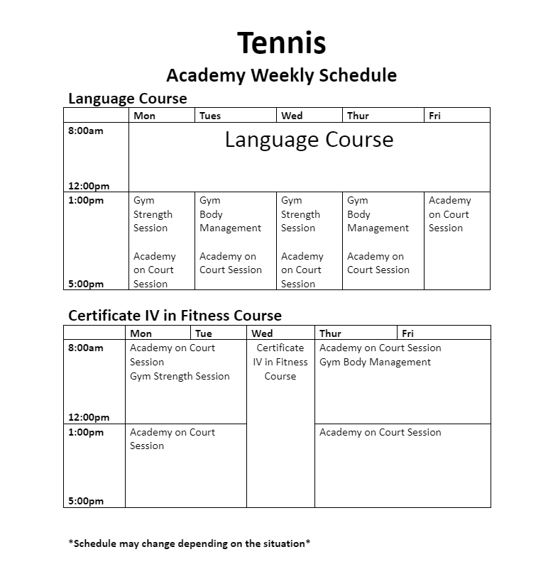 Time Table - Tennis